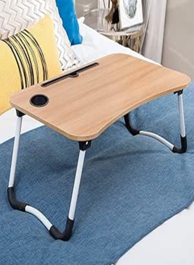 WONDWILD-Laptop-Bed-Tray-Table-Laptop-Desk-for-Bed-Foldable-Lap-Desk-Stand-Notebook-Desk-Adjustable-Laptop-Table-for-Bed-Portable-Notebook-Bed-Tray-Lap-Tablet-with-Cup-Holder- (Wood)